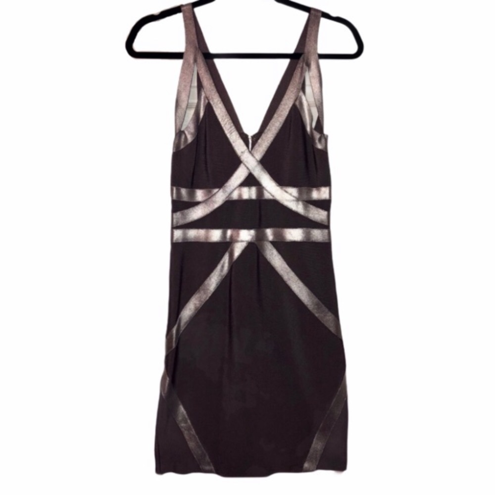 BEBE Silver and Grey Bandage Bodycon Mini Dress S - Picture 3 of 6